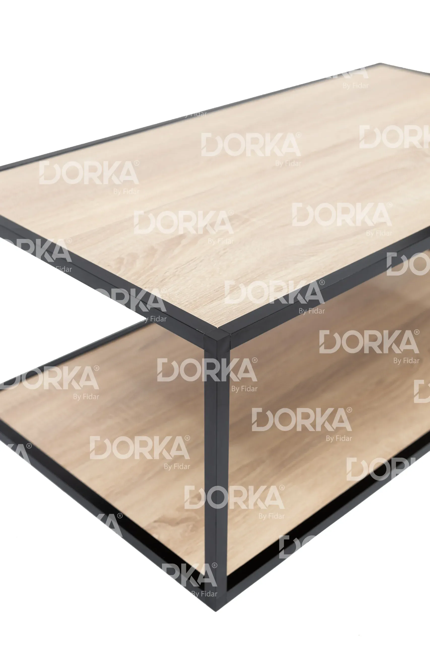 Rectangular coffee table in Sonoma oak finish with two tiers, featuring a modern minimalist design.